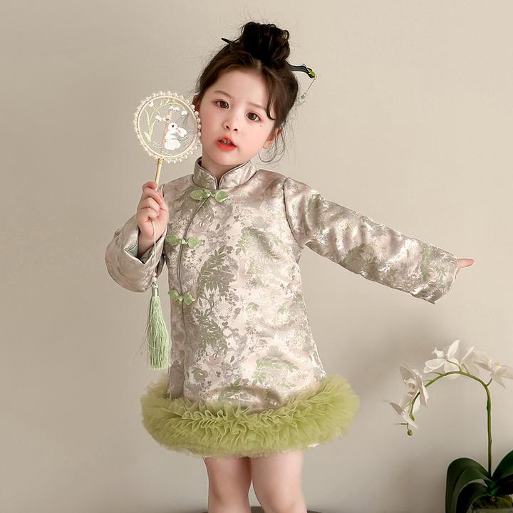 女童汉服连衣裙春装小女孩国风唐装宝宝旗袍裙周岁礼服洋气新中式