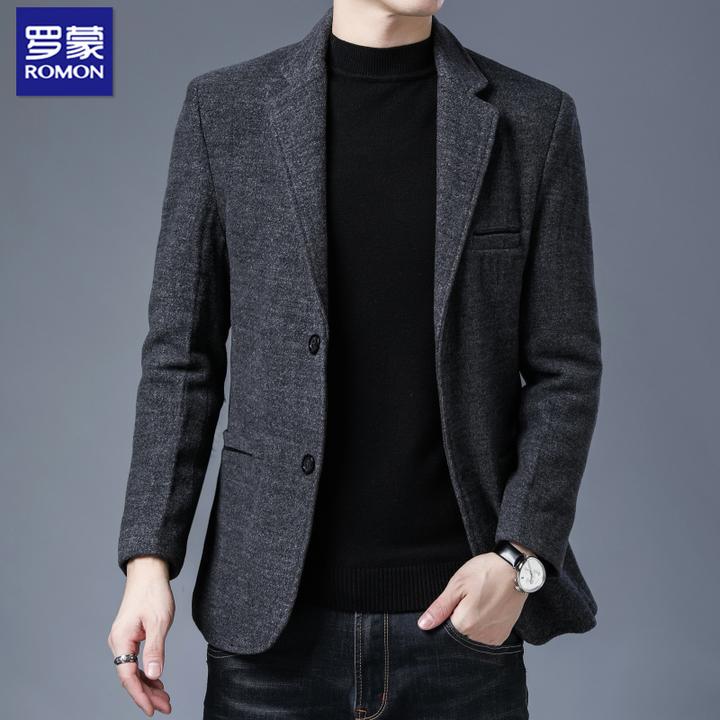 罗蒙秋冬季新款商务休闲纯色西装呢子西服男士高档中青年潮流外套