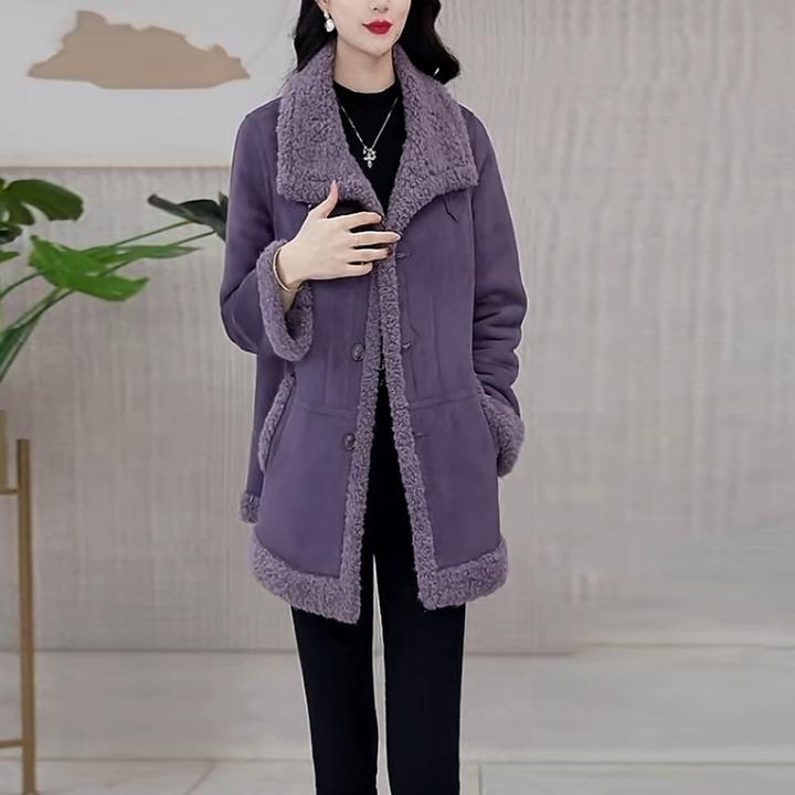 爆款皮加绒加厚外套2025秋冬新款高级感高贵轻奢气质女士紫色大衣