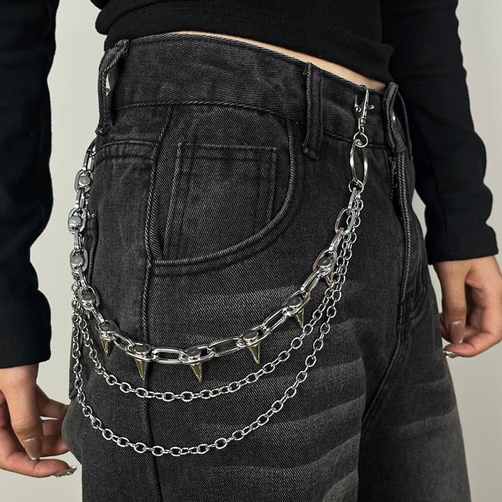 亚文化哥特暗黑朋克铆钉链条双层裤链潮嘻哈挂饰夸张腰链包链装饰