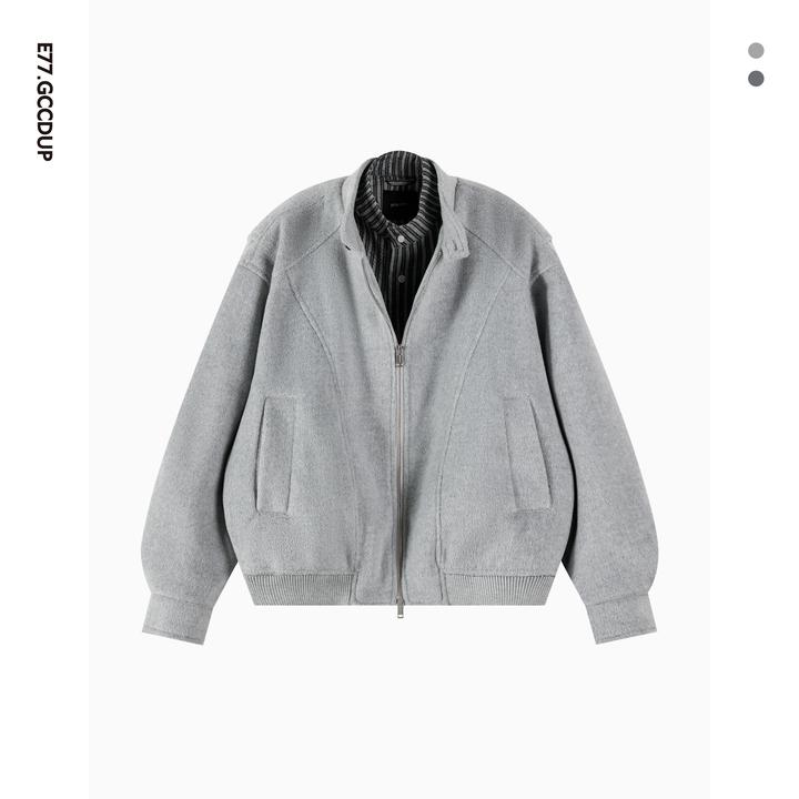 GCCDUPE77『洵岚』绵羊毛混纺假两件拼接立体毛呢哈灵顿夹克外套