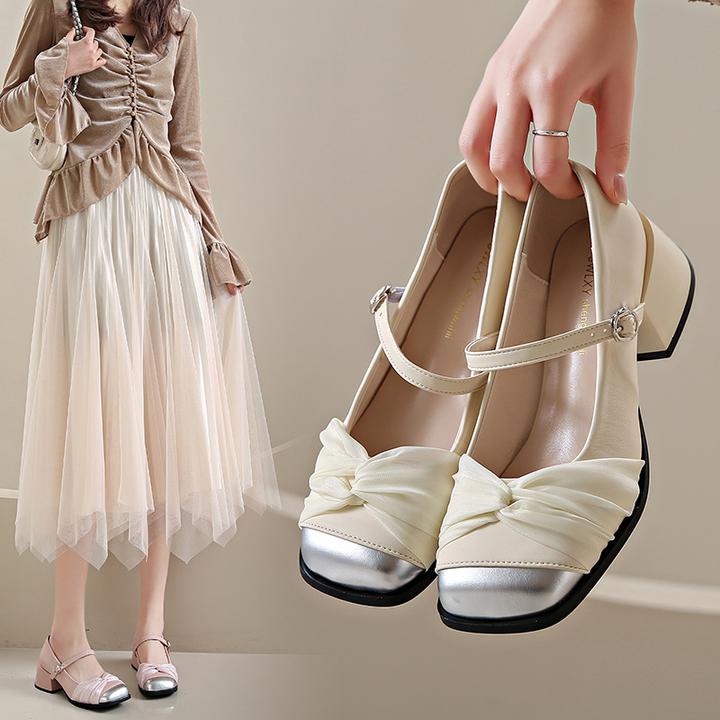 仙女风单鞋女2025春季新款超火韩版百搭气质粗跟配裙子一字带单鞋