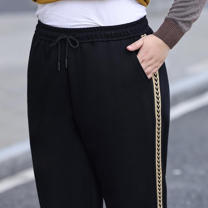 大码运动裤女秋冬季2025新款高腰显瘦休闲卫裤子加绒直筒阔腿裤