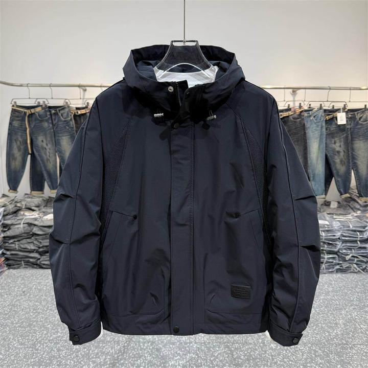 棉服夹棉加厚冬季新款潮牌简约连帽夹克百搭休闲时尚工装冲锋衣男