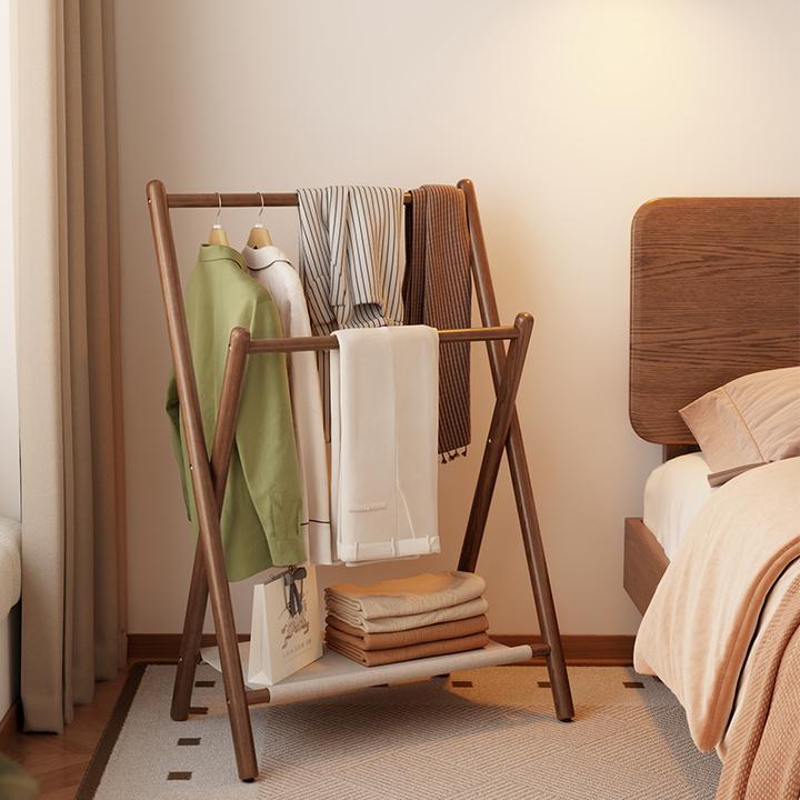 实木可折叠挂衣架卧室次净落地衣帽架晾衣架裤子床边晚上放衣神器