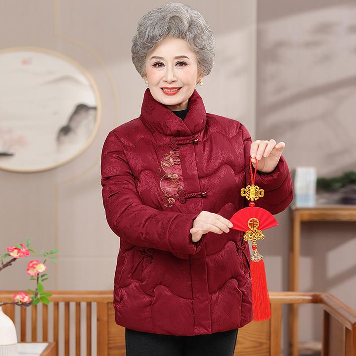减龄显年轻立领绣花妈妈棉服气质棉衣母亲装洋气秋冬保暖时尚上衣