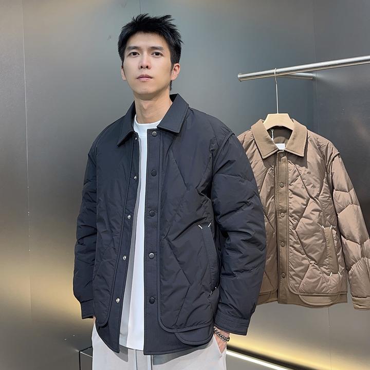 【新品】2025冬季新款翻领白鸭绒羽绒服男保暖拼接假两件外套