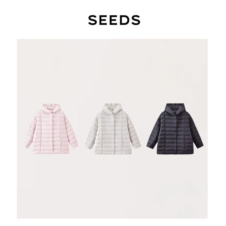 【泡芙排骨】SEEDS 科鲁达95%白鹅绒无胆 防风防水连帽羽绒服外套