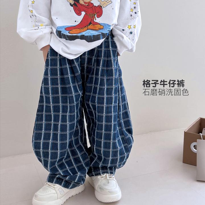 男童格子裤儿童撞色秋季男孩宽松中大童童装休闲长裤潮509372O2