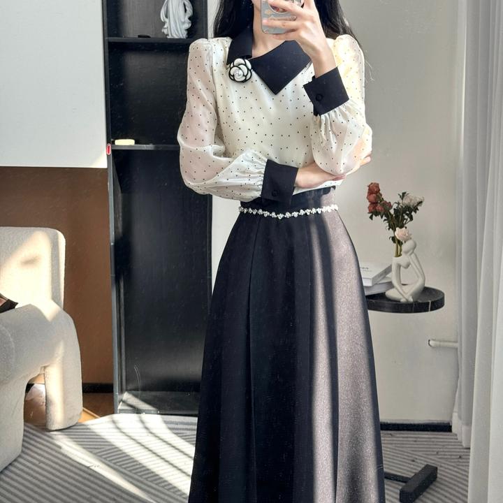 拉夏贝尔/2025年初秋新款轻奢气质显瘦优雅上衣+半身裙 10599 LSC