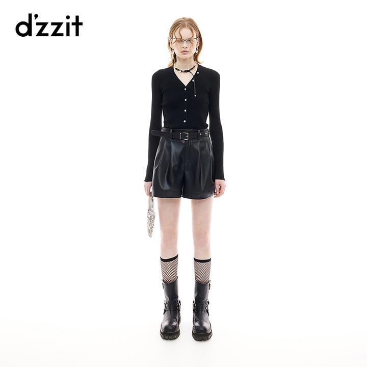 【商场同款新品】dzzit地素长袖针织衫25秋黑色修身上衣女3J3E501