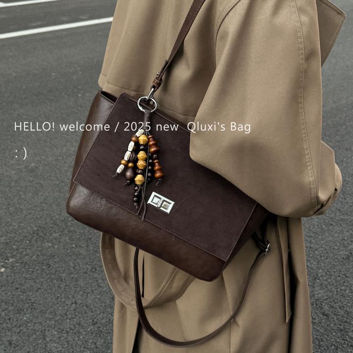 【QIANLUXI/千璐禧】 复古磨砂拼接单肩包秋冬季新款洋气简约腋下包