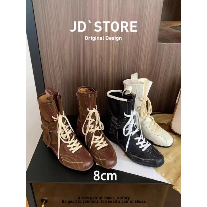 吴宣仪同款拳击靴子马丁靴女2025秋季厚底西部牛仔短靴中筒骑士靴