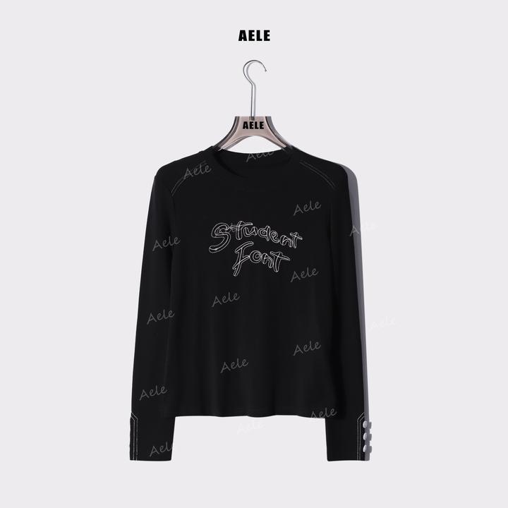 AELE时尚休闲字母绣花圆领重工打底百搭长袖上衣 T853 3012 AD