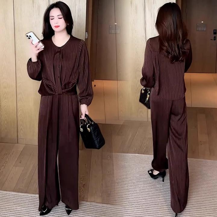 时尚休闲套装女2025春季新款洋气显瘦长袖上衣阔腿裤减龄两件套潮