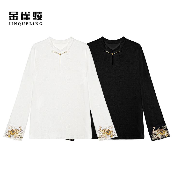 金雀绫【金象纳福】轻奢国风新中式刺绣加宽加大上衣SZA3ST804