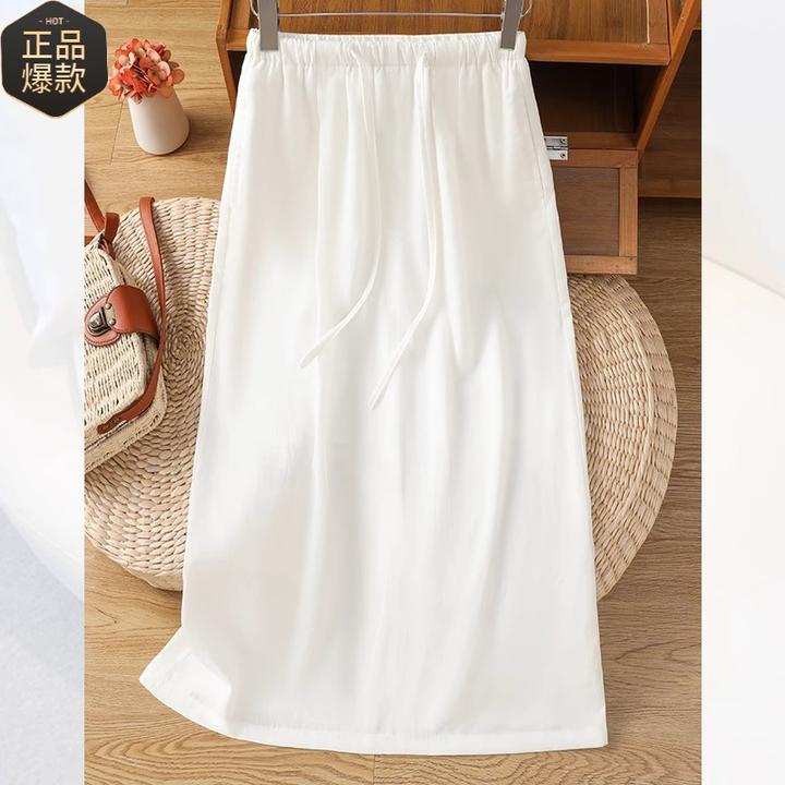 白色亚麻半身裙a字裙女夏薄款2025新款今年流行的爆款棉麻直筒裙