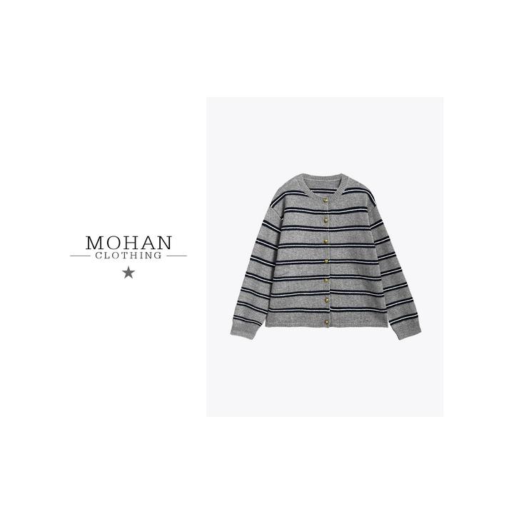 【MOHAN/墨含】冬季新款保暖上衣女条纹针织开衫深圳大姐夫WF325