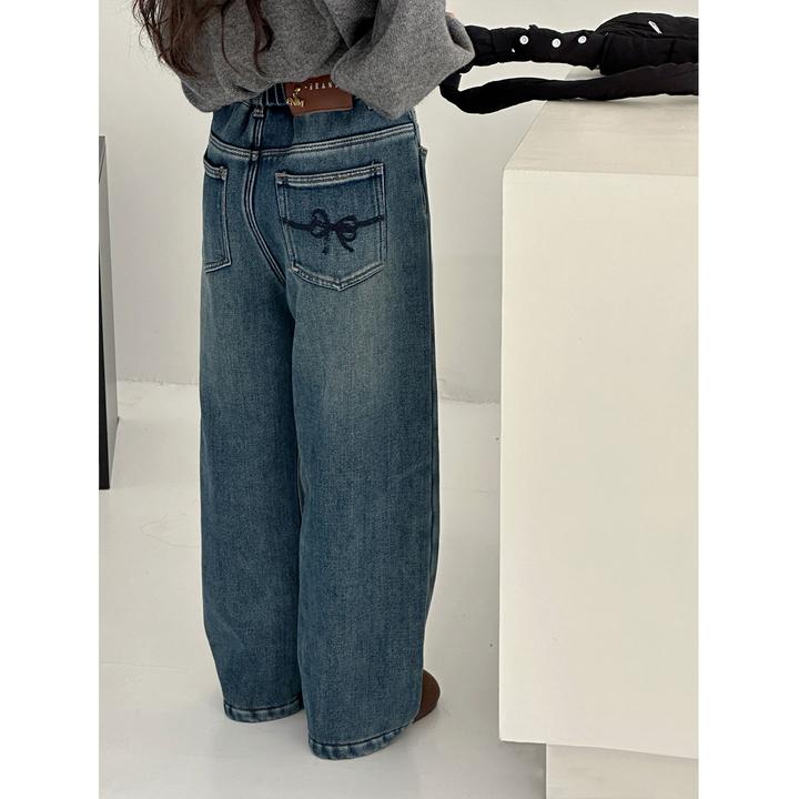 K30326孙小美刺绣女童加绒加厚牛仔裤秋冬2025新款儿童裤子休闲裤