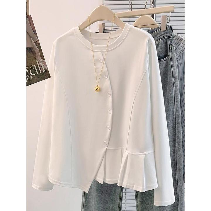 独特巨好看不规则长袖T恤秋季2025新款大码女装胖mm显瘦遮肉上衣