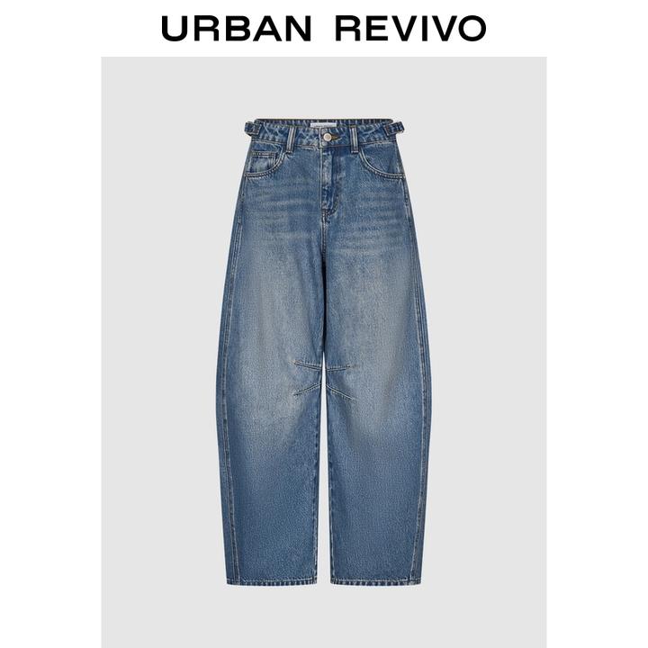 UR2025秋季新款女流光风复古水洗猫须弯刀牛仔长裤UYL850177