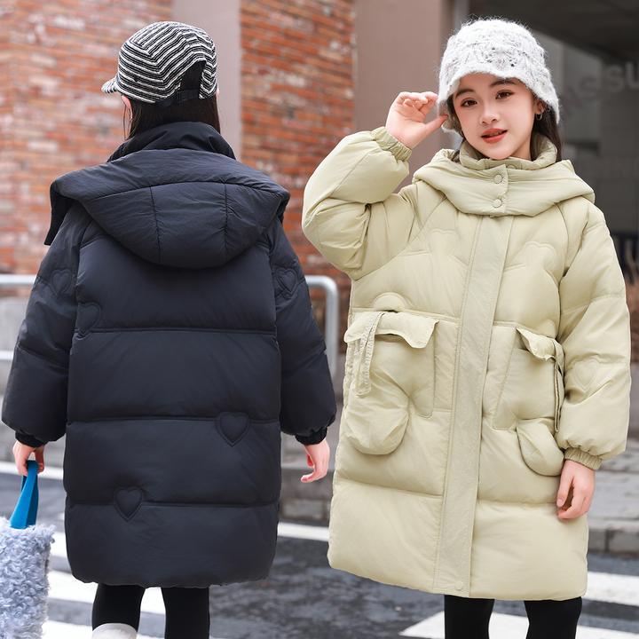 女童连帽羽绒服中长款儿童加厚保暖防寒服冬季外套中大童洋气童装