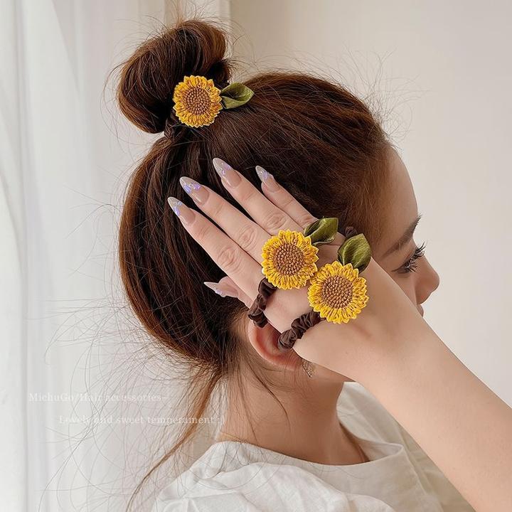 夏季向日葵小肠发圈女扎头发绳高弹力不伤发头绳简约皮筋头饰2025