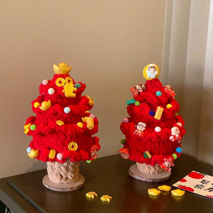 2026新年红色发财树！手工diy钩织冰条棉成品过年氛围装饰物送朋友