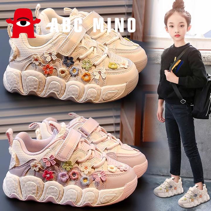 ABC MINO女童鞋子2025新款秋冬儿童洋气花朵公主鞋女孩加绒运动鞋