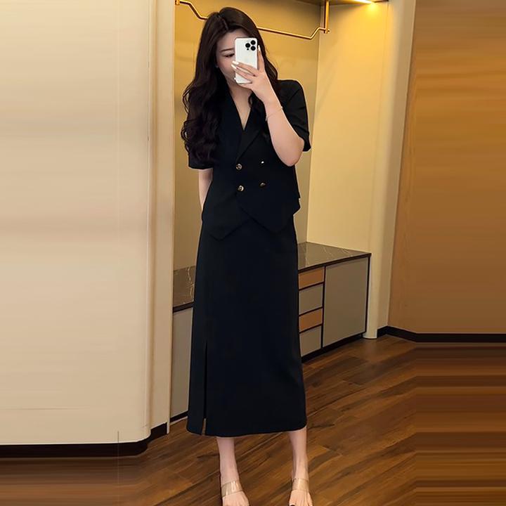微胖显瘦时尚职场定制西装套装大码MM气质女装夏季新款短袖半身裙