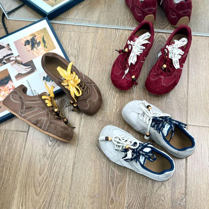 复古双色带德训鞋女2025秋季新款小众百搭轻便休闲运动板鞋