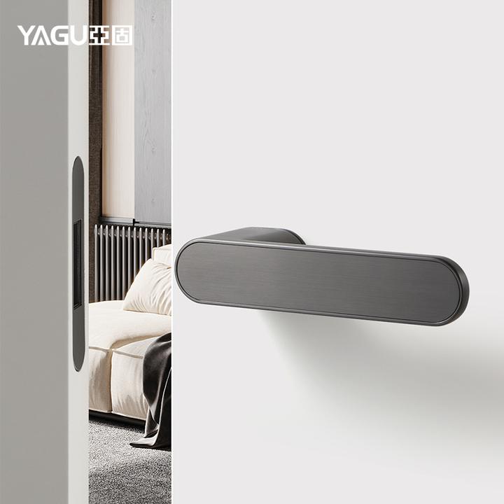 亚固意式极简木门锁磁吸门锁室内卧室房门锁门把手静音生态门锁