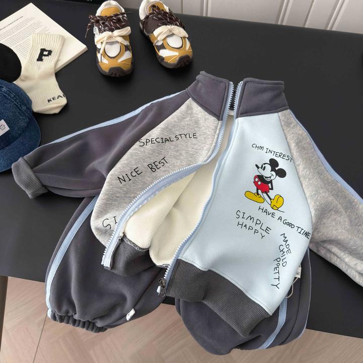 加绒2025秋冬男童衣服儿童卡通百搭纯棉洋气套装爆款a类童装舒服，