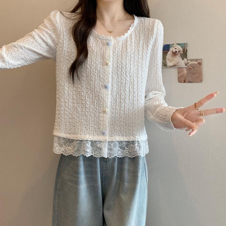 独特漂亮蕾丝花边衬衫2025春季新款大码女装白色显瘦长袖小衫上衣