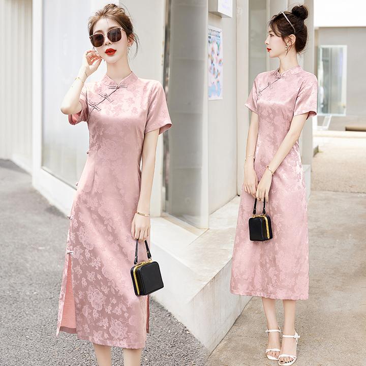 中式盘扣风旗袍短袖连衣裙女2025夏季新款气质优雅长裙