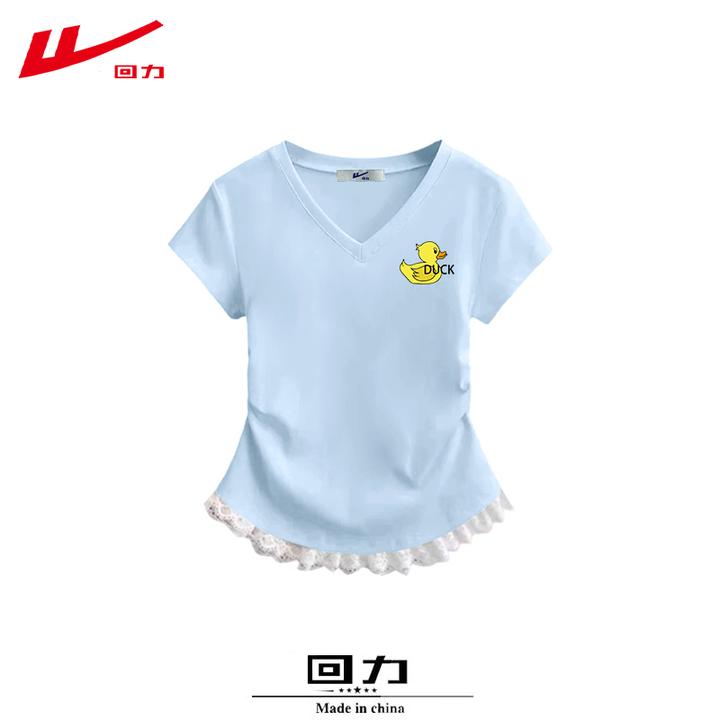 回力夏季夏装棉轻熟风短袖短款辣妹多巴胺T恤女修身时尚运动服