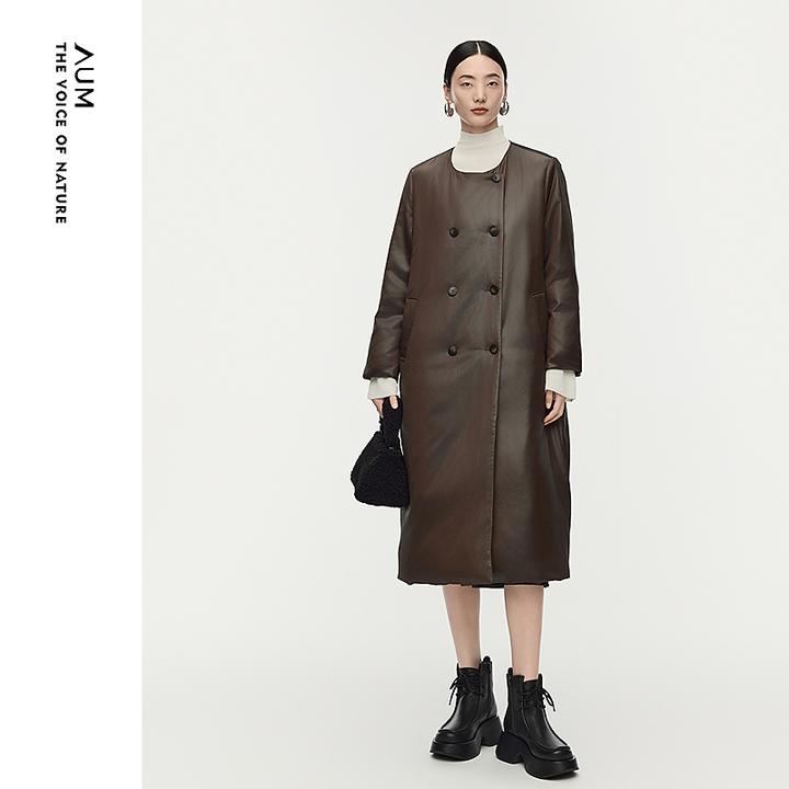 AUM25年冬季新款时尚中长款保暖可拆卸立体围巾羽绒服M1FZ4938Y