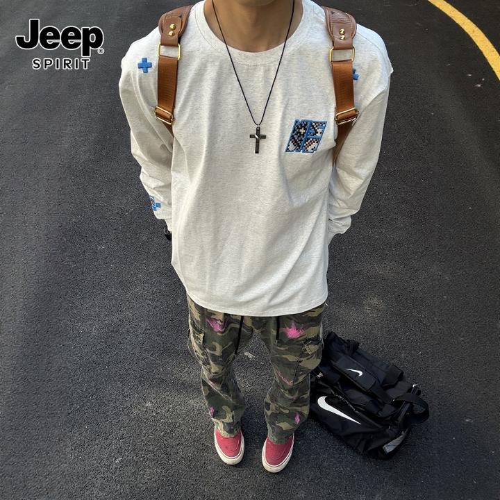 JEEPSPIRIT美式复古字母刺绣卫衣男女2025年新款秋设计感男生穿搭