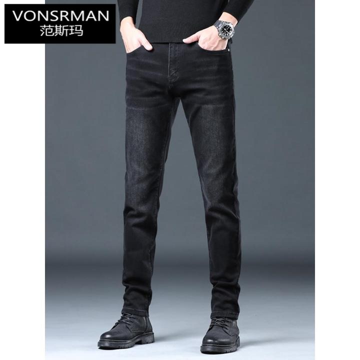 时尚高端黑色牛仔裤男2025春秋季新款修身小脚长裤子男士休闲百搭