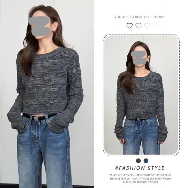 法式打底显瘦针织衫女秋季小个子复古短款毛衣高级感打底别致上衣