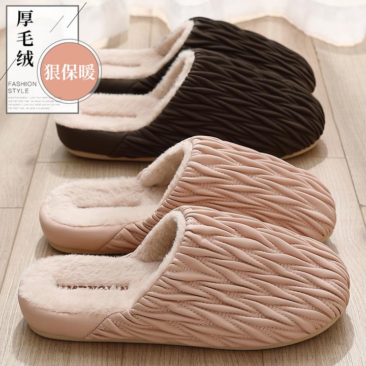 红豆棉拖鞋女款2025新款秋冬季PU防水室内家居保暖厚底防滑棉鞋女