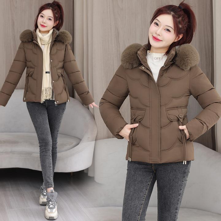 棉服女2025冬季新款修身显瘦可拆卸帽毛领棉袄棉衣