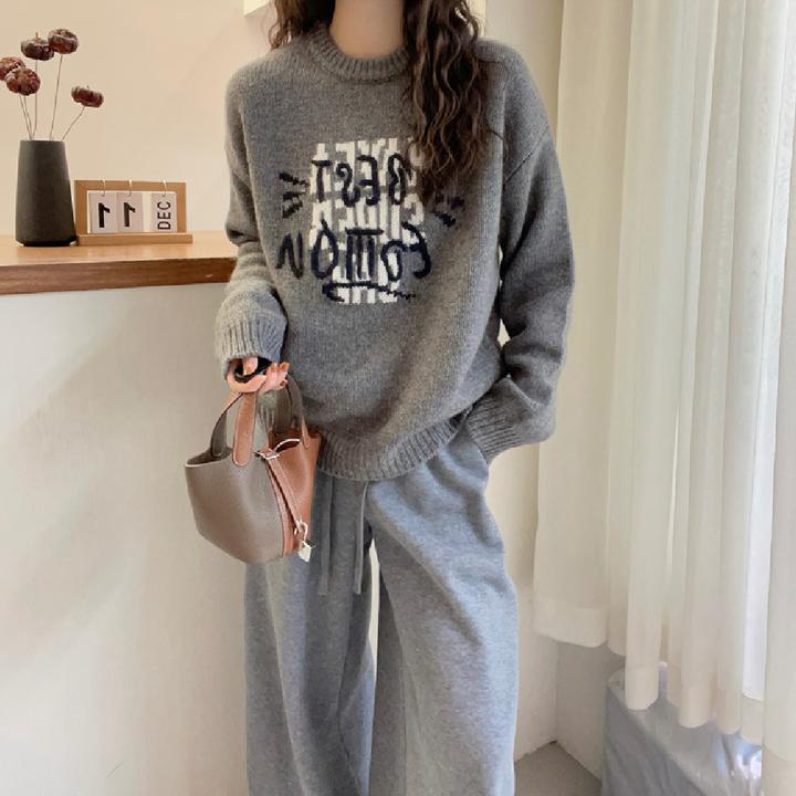 卡通字母针织衫女欧洲站秋冬季新款圆领长袖套头简约保暖毛衣百搭