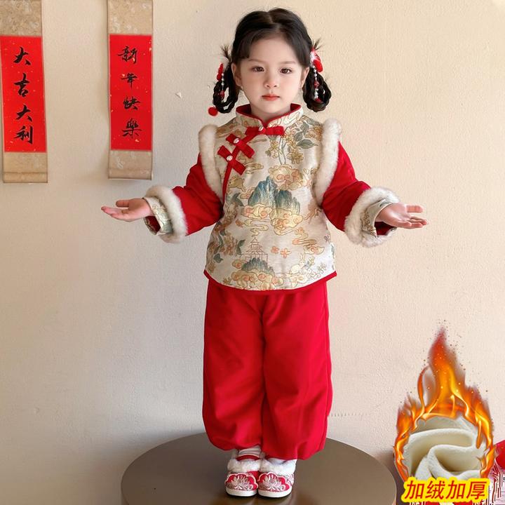 女童拜年服冬装国风汉服儿童加厚春节过年服宝宝喜庆高级新年衣服