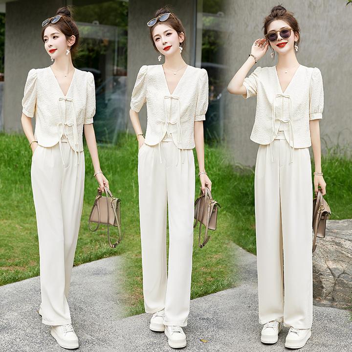 小香风套装女2025夏新款新中式高级感休闲欧货阔腿裤两件套职业装