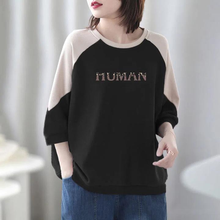 宽松圆领t恤女式三分之袖2025春秋季新款妈妈大码西式休闲棉上衣