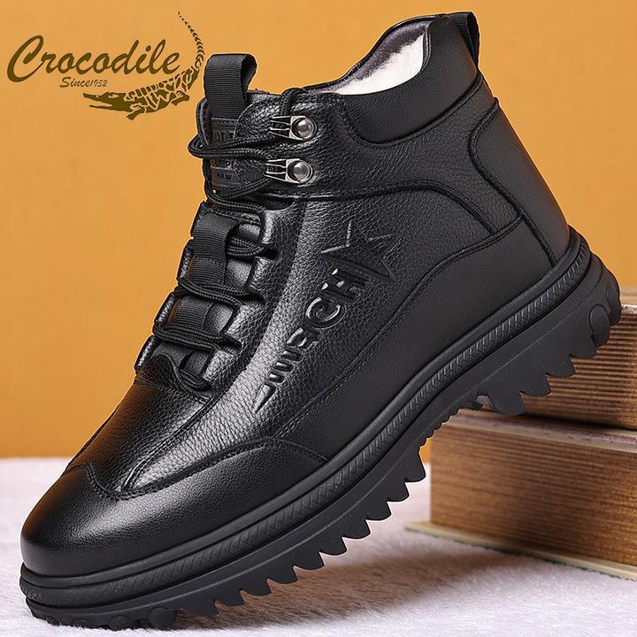 鳄鱼恤棉鞋男2025冬季新款加绒加厚保暖雪地靴爸爸鞋休闲高帮棉靴