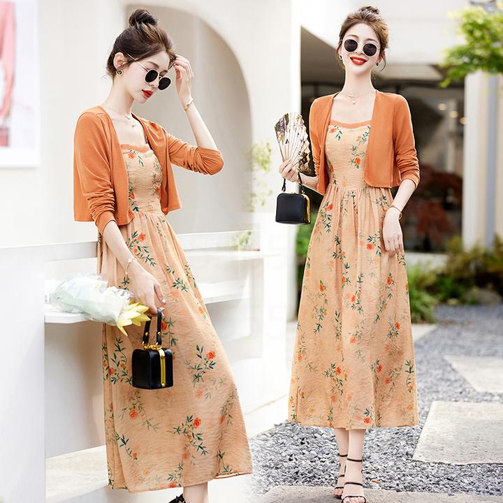 长裙碎花小香风新款优雅时尚干练两件套夏季修身洋气气质女神范