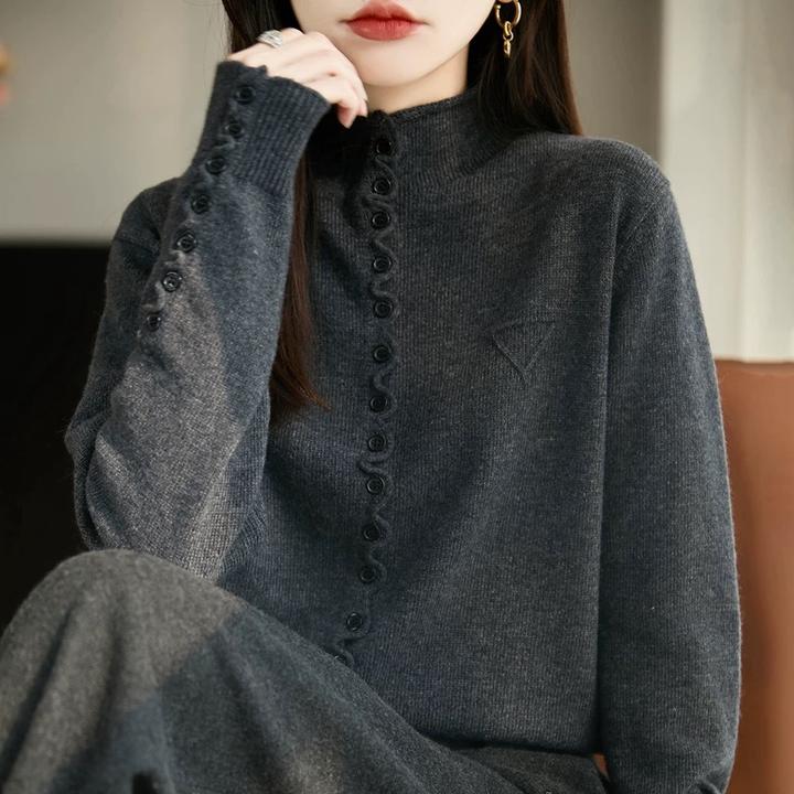 欧货气质针织开衫女毛衣外套气质单排扣宽松上衣