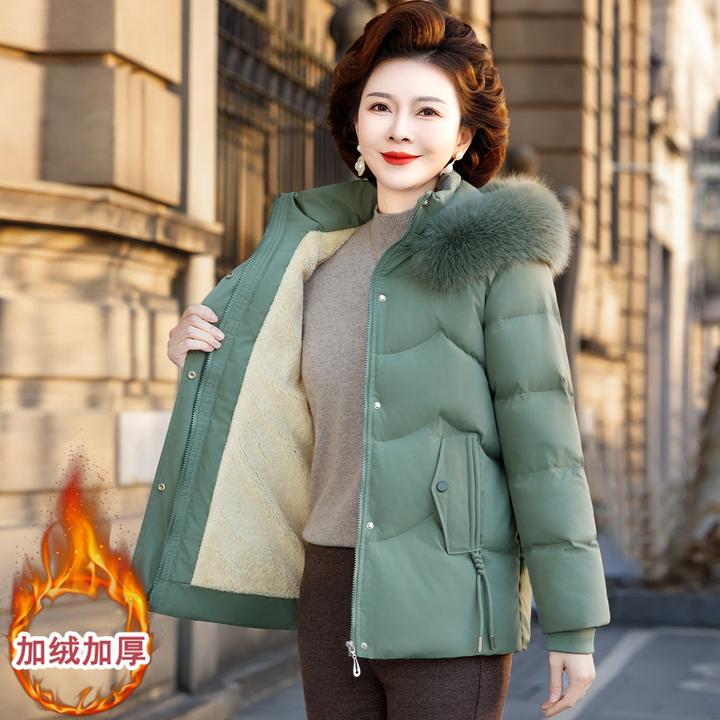 中老年妈妈装冬季时尚洋气短款棉服女加绒加厚保暖棉衣小棉袄外套